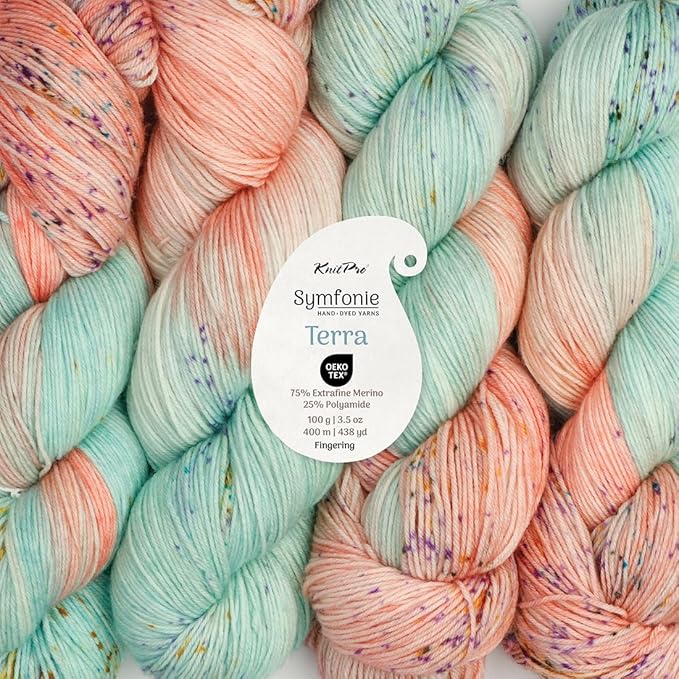 KnitPro Symfonie Hand Dyed Yarn | Extra Fine Merino Wool & Polyamide Blend for Knitting & Crocheting, Fingering Weight, Oeko-TEX Certified 400m, 100g Skein | Terra Variegated Bonnie Blooms