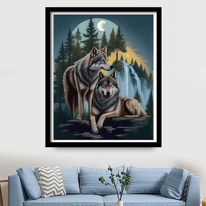 Findvoor Stamped Cross Stitch Kits for Beginners Full Range of Cross Stitching Embroidery Pattern Adults, 11CT DIY Needlepoint Embroidery Starter Kits-Couple Wolf 15.7x19.7 inch