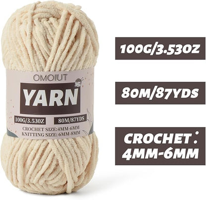 Beige Fluffy Chenille Yarn for Crocheting - Baby Yarn for Crocheting Soft Blanket - (100g/87.4yds) Crochet Amigurumi Chunky Yarns - Velvet Worsted Weight Yarns 5