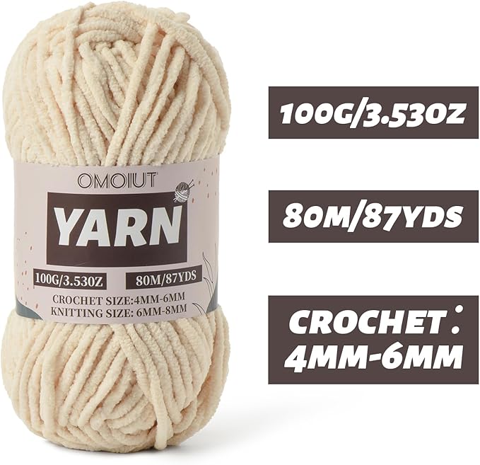 Fluffy Chenille Yarn for Crocheting - Baby Yarn for Crocheting Soft Blanket - 3 Pack of 100g/(87.4yds) Crochet Amigurumi Chunky Yarns - Super Bulky 5 Velvet Yarns (3 Beige)