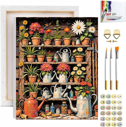 Sceorixa Rustic Flower Shelf Paint by Numbers Kit for Adults – DIY- Garden Pots Painting on Canvas, Acrylic Paint Set, Suitable for Beginners, Art for Home Decoration or Gifts(8X12IN Framed) by Unknown