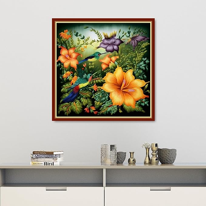 Findvoor Stamped Cross Stitch Kits for Beginners Full Range of Cross Stitching Embroidery Pattern for Adults, 11CT DIY Needlepoint Embroidery Starter Kits-Hummingbird Flowers 17.7x17.7 inch
