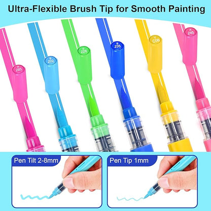 60 Colors Acrylic Paint Markers, Automatic Ink Control System with Soft Brush Tip Acrylic Paint Pens for Rock Painting, Canvas, Wood, Glass, Metal, Ceramic, Calligraphy, Card Making, DIY Crafts