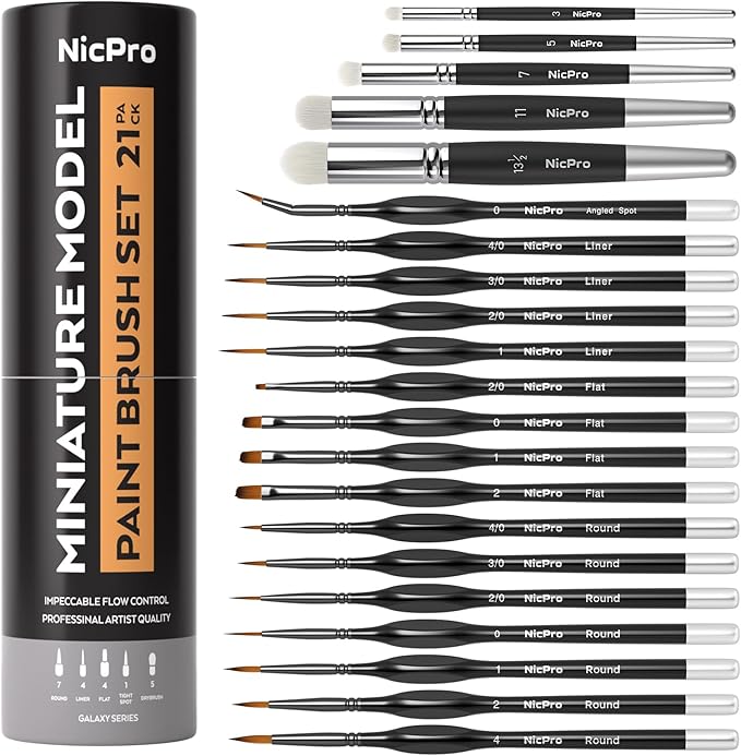 Nicpro Miniature Paint Brushes Drybrush - 21PCS Model Paint Brush Set for Acrylic Oil Watercolor, Detail Paint Brush Dry Brush for Model, Miniature Painting, Paint by Numbers, Craft - with Container