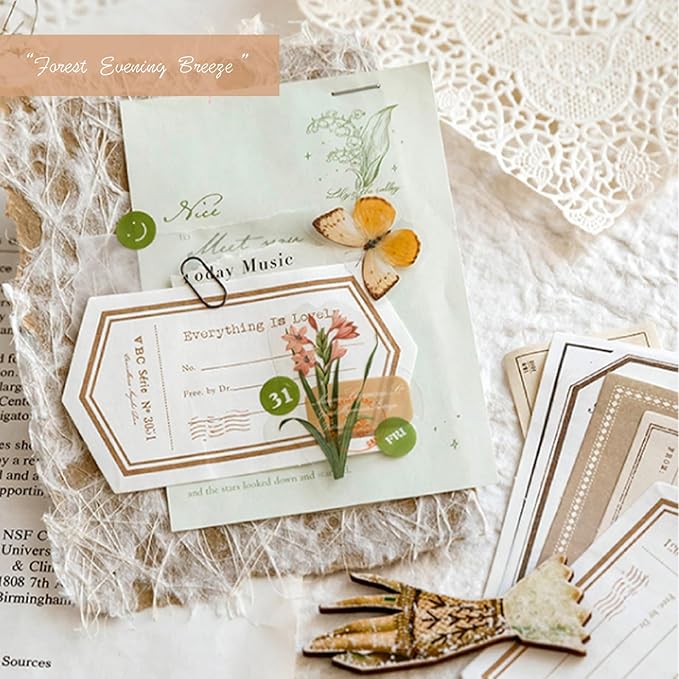 SIBLYMONA 200Pcs Vintage Memo Material Pack Memo Collection Series for Scrapbooking, Junk Journal Supplies DIY Art Crafts Bullet Journal Diary Album Planne (SetB)