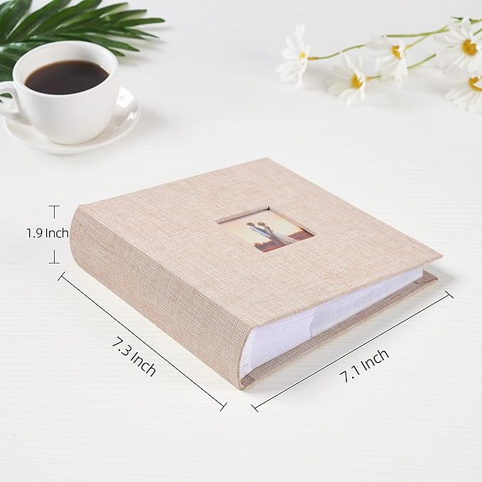 Mublalbum Small 4x6 Photo Album Linen Cover with Memo Areas Photobook Pictures Book Holds Vertical Pockets for Wedding Family Baby and Vacation (Beige)