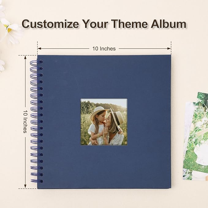 Scrapbook Album 10x10 Inches Photo Album Hardcover Kraft with Window Scrap Book Blank Memory Book for Baby Wedding Guest Book Couples Graduation Travel DIY Anniversary, 40 Pages Blue