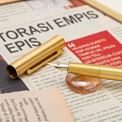 Hongdian Solid Brass Fountain Pen Medium Nib Classic Design Smooth Writing Copper Pen with Ink Refill Converter and Pen Box Set