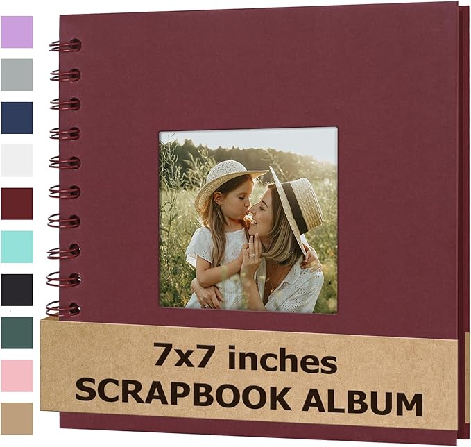 Scrapbook Album 7x7 Inches Photo Album Hardcover Kraft with Window Scrap Book Blank Memory Book for Baby Wedding Guest Book Couples Graduation Travel DIY Anniversary, 40 Pages Red