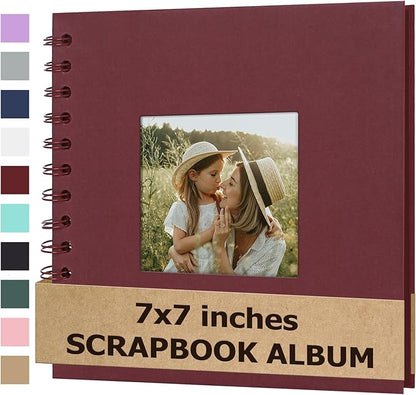 Scrapbook Album 7x7 Inches Photo Album Hardcover Kraft with Window Scrap Book Blank Memory Book for Baby Wedding Guest Book Couples Graduation Travel DIY Anniversary, 40 Pages Red