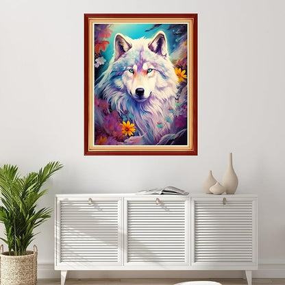 Foxhool Stamped Cross Stitch Kits,11CT Printed Cross Stitch Pattern Full Embroidery Kits for Beginner Needlepoint Kits-Snow Wolf 16x20 inchs