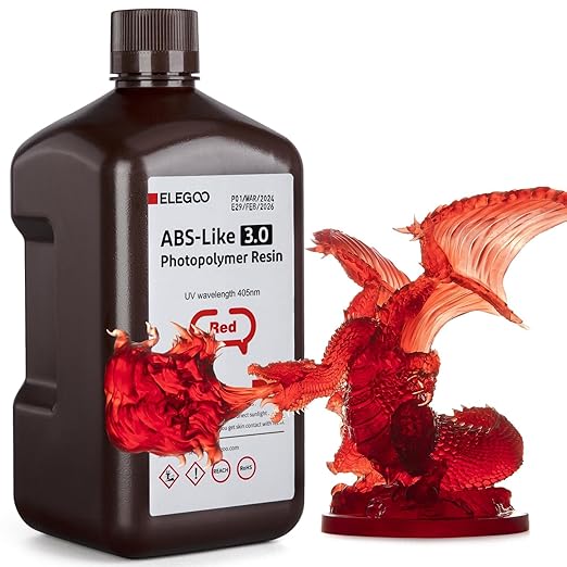 ELEGOO ABS-Like 3D Printer Resin 3.0, 405nm UV-Curing Photopolymer Resin for Mars Saturn Jupiter MSLA DLP LCD 3D Printing with Strength and Toughness, High Precision, Low Viscosity, Clear Red 2000g