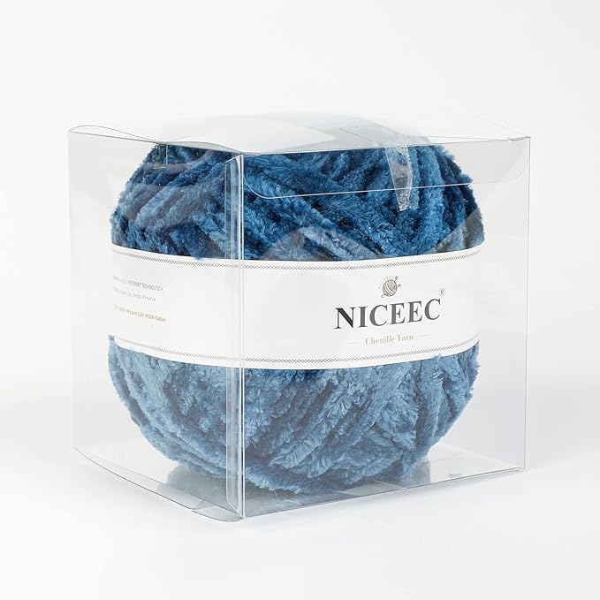 NICEEC 300g Soft Chenille Yarn Blanket Velvet Yarn for Knitting, Crochet, Weaving DIY Craft Total Length 150m (164yds)_Navy Blue