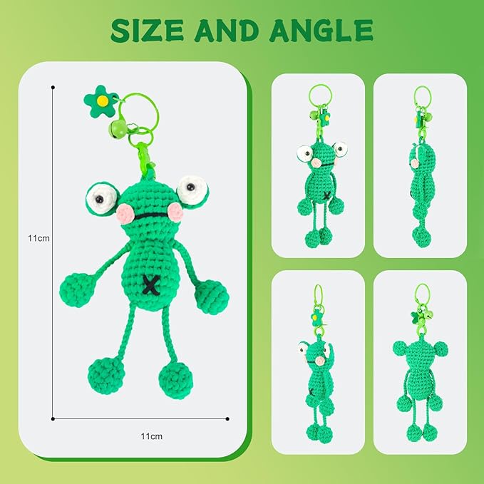 minimal beee Beginner Crochet Kit for Frog Keychain- Complete DIY Animal Craft Set with Easy Peasy Yarn and Step-by-Step Video Tutorial.Gift Hobby for Adults