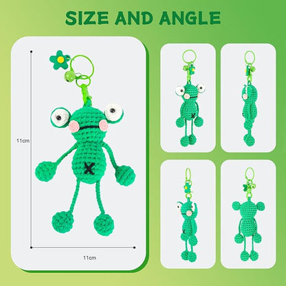 minimal beee Beginner Crochet Kit for Frog Keychain- Complete DIY Animal Craft Set with Easy Peasy Yarn and Step-by-Step Video Tutorial.Gift Hobby for Adults