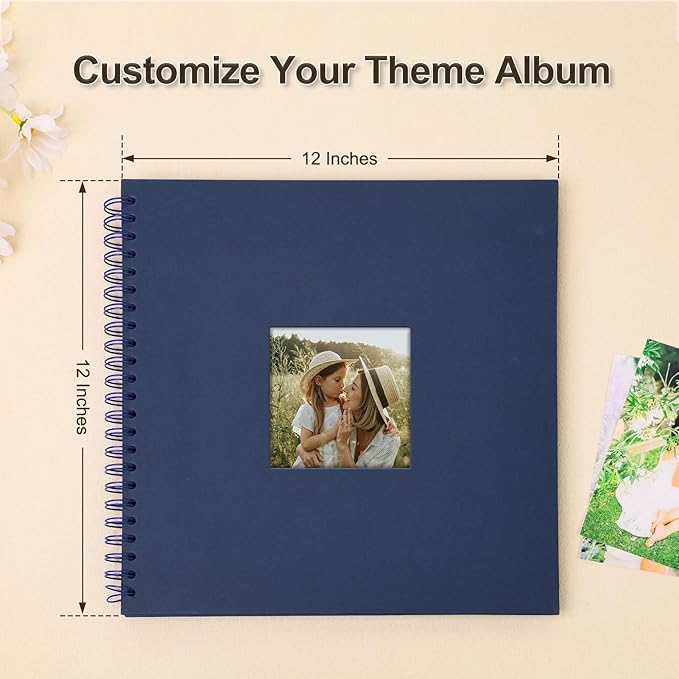 Scrapbook Album 12x12 Inches Photo Album Hardcover Kraft with Window Scrap Book Blank Memory Book for Baby Wedding Guest Book Couples Graduation Travel DIY Anniversary, 100 Pages Blue