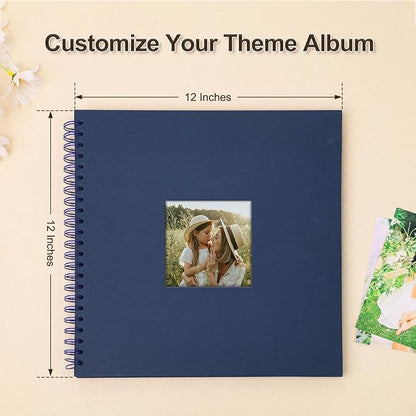 Scrapbook Album 12x12 Inches Photo Album Hardcover Kraft with Window Scrap Book Blank Memory Book for Baby Wedding Guest Book Couples Graduation Travel DIY Anniversary, 100 Pages Blue