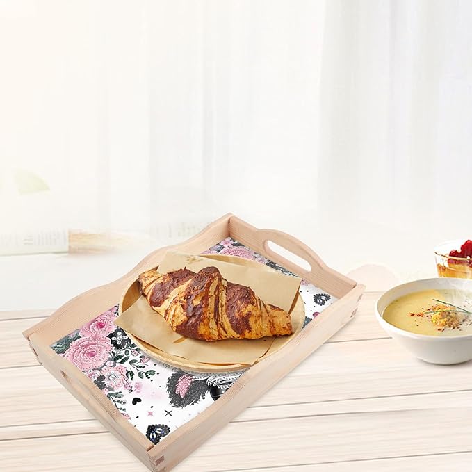 JISHSHAY Diamond Art Serving Tray Diamond Painting Food Tray Gem Art Serving Platter Gem Painting Mosaic Kits for Adults DIY Kits for Adults, with Wood Handle 20×30cm/7.87×11.81in, Cow Cattle