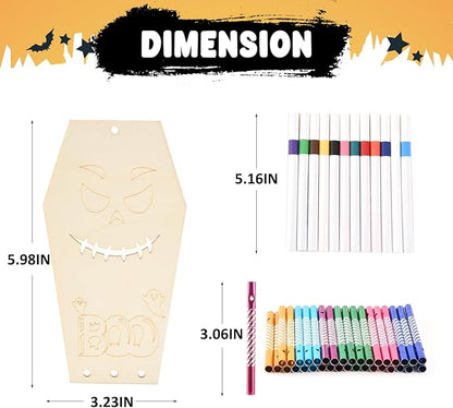 Wooden Coffins Wind Chime Ornaments Painting Craft,12PCS Unfinished Wood Hanging Decoration,6 Style Cutouts for Adults Olders to Paint DIY Tags Wedding Home Decors Hanging