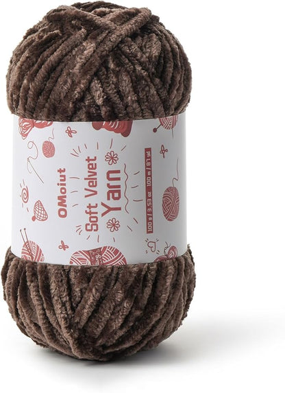 100g Fluffy Velvet Chenille Yarn for Crocheting and Knitting, 80m (87.5yd) Baby Yarn for Crocheting Soft, Crochet Chunky Yarns Amigurumi Yarns (Coffee)