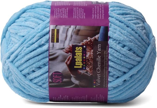 Chunky Chenille Yarn for Crocheting - 200g/7oz Baby Blanket Yarn for Crocheting Soft - 175 Yards Fluffy Thick Plush Yarns for Knitting Blankets Amigurumi (1, Sky Blue)