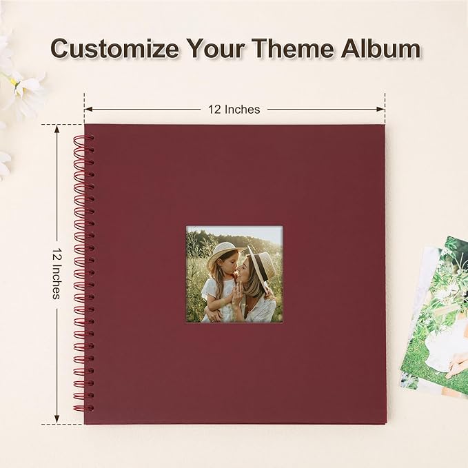 Scrapbook Album 12x12 Inches Photo Album Hardcover Kraft with Window Scrap Book Blank Memory Book for Baby Wedding Guest Book Couples Graduation Travel DIY Anniversary, 100 Pages Red