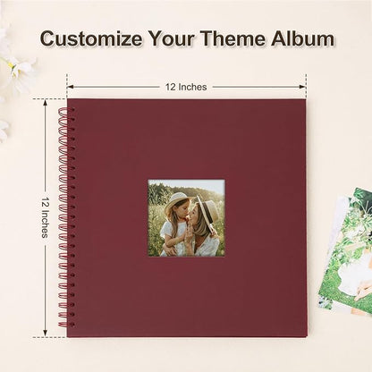 Scrapbook Album 12x12 Inches Photo Album Hardcover Kraft with Window Scrap Book Blank Memory Book for Baby Wedding Guest Book Couples Graduation Travel DIY Anniversary, 100 Pages Red