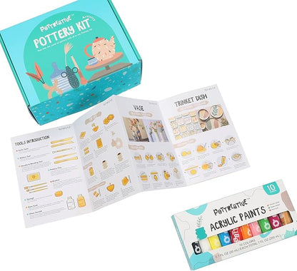 POTTREATIVE Air Dry Clay Pottery Kit - Home DIY Pottery Starter Kits with Air-Dry Clay，Sculpting Pottery Tools and Step-by-Step Guide - Great for Date Night, Arts Crafts Hobby