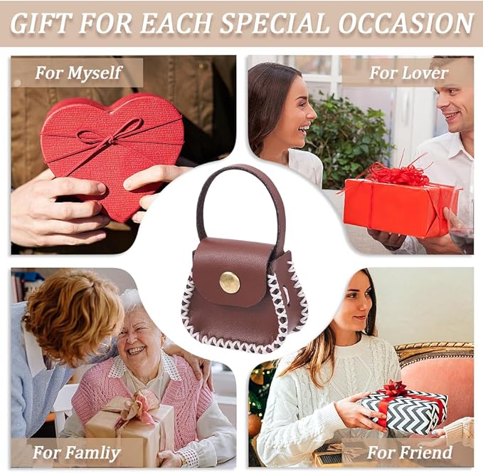 DIY Handbag Mini Coin Bag Sewing Set for Women PU Leather Purse Making Kit Handmade Small Purse Crochet Knitting Supplies for DIY Birthday Bridal Wedding Gift(Brown)