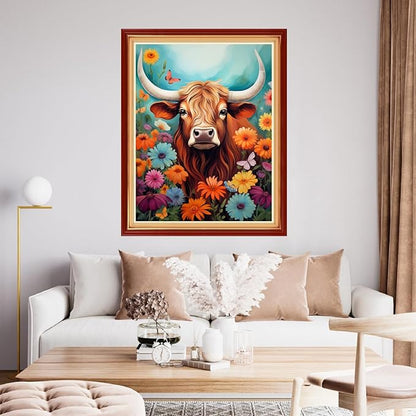 Funchey Stamped Cross Stitch Kits, DIY Cross Stitch Pattern for Adults Beginners Needlepoint Kits Embroidery Kit Arts and Crafts 11CT&Colorful Flower Cow 16x20 inchs