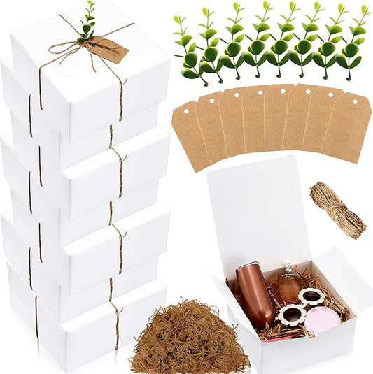 Crtiin 8 Pack Gift Boxes Set 8 x 8 x 4 Inch White Paper Bridesmaid Proposal Gifts Box with Lids for Presents Wedding Bridal Shower Baby Shower Christmas Filler Birthday Gift Packging Party Favors