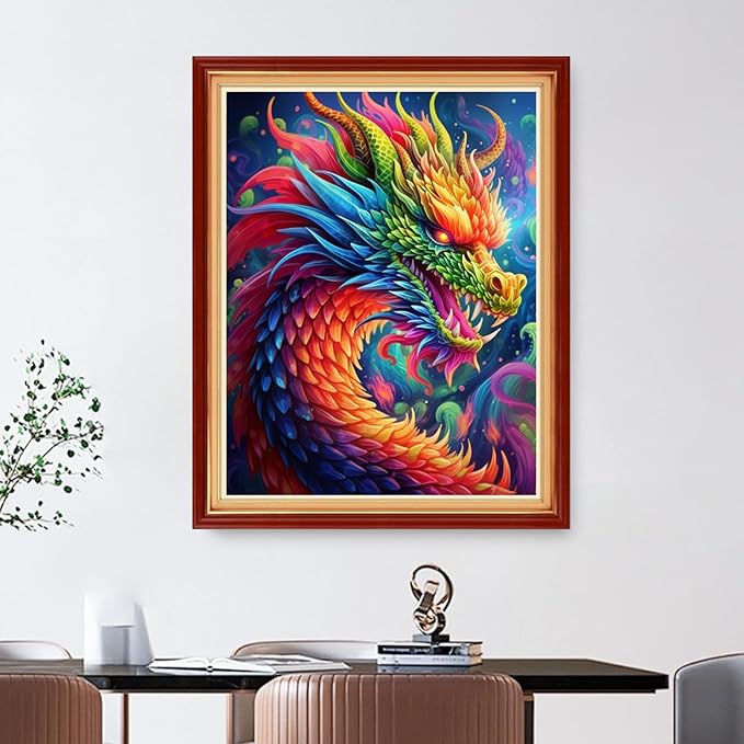 Foxdiviy Stamped Cross Stitch Kits Full Range of Embroidery Needlework Starter Kits for Beginners Adults 11CT Embroidery Patterns Art Crafts DIY Needlepoint Kits-Rainbow Dragon 16x20 inch