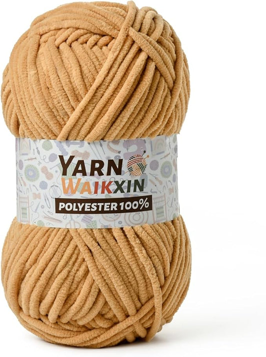 Soft Chenille Yarn for Crocheting, Fluffy Chunky Crochet Yarn for Baby Blanket, (1.76oz/65.6yds) Fuzzy Velvet Yarn for Amigurumi&DIY Puzzle、Crafts、Scarf(Khaki)