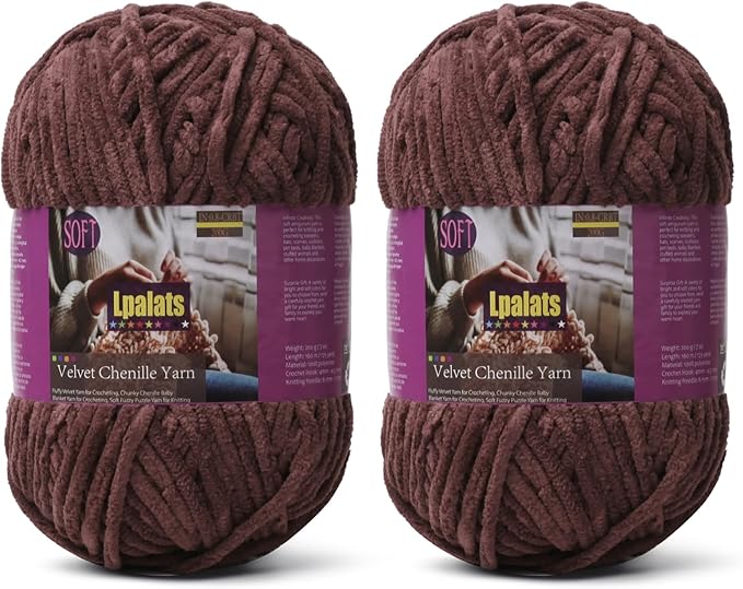 Baby Blanket Yarn for Crocheting - 2 Pack of 200g/7oz Chunky Chenille Yarn for Knitting Blankets Amigurumi - #6 Super Bulky - 348 Yards Soft Thick Plush Yarns (2, Dark Curry)