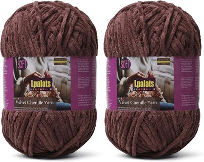 Baby Blanket Yarn for Crocheting - 2 Pack of 200g/7oz Chunky Chenille Yarn for Knitting Blankets Amigurumi - #6 Super Bulky - 348 Yards Soft Thick Plush Yarns (2, Dark Curry)