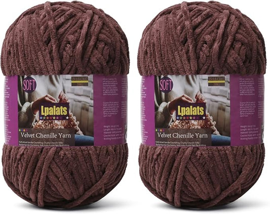Baby Blanket Yarn for Crocheting - 2 Pack of 200g/7oz Chunky Chenille Yarn for Knitting Blankets Amigurumi - #6 Super Bulky - 348 Yards Soft Thick Plush Yarns (2, Dark Curry)