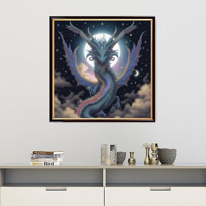 Findvoor Stamped Cross Stitch Kits for Beginners Full Range of Cross Stitching Embroidery Pattern for Adults, 11CT DIY Needlepoint Embroidery Starter Kits-Moon Dragon 17.7x17.7 inch