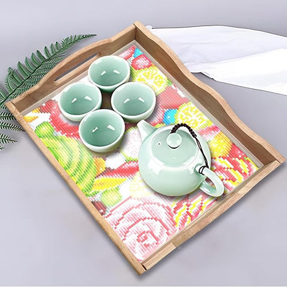 FGbaby DIY 5D Candy Diamond Painting Wood Serving Tray with Handles Diamond Art Decorative Decor Serving Trays Wooden Tray for Breakfast in Bed, Patio, BBQ, Coffee Table, Party –Great for Lap & Couch