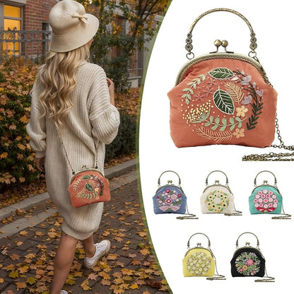 Eforcase Flower Embroidery Kit Tote Bag, Embroidery Coin Purse Kits Handbag Hand Embroidery Kit for Adults Beginner with Embroidery Patterns, Embroidery Hoop,DIY Sewing Kit