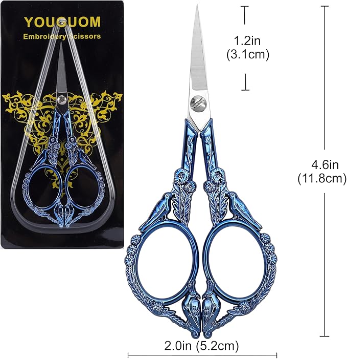 YOUGUOM Embroidery Scissors, Small Sharp Pointed Detail Shears for DIY Craft Needlework Yarn Sewing Cross Stitch Thread Cutting Handicraft Tool, 4.6in Blue Little Bird