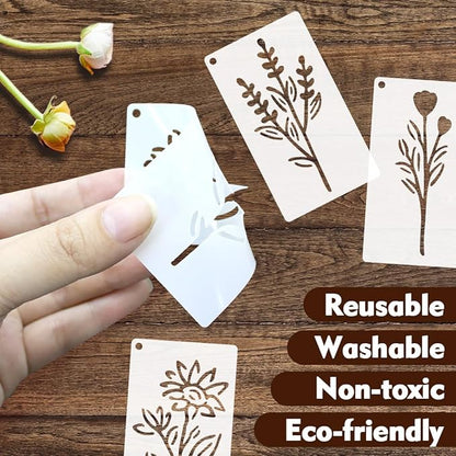 50 PCS Flower Stencils for Crafts Reusable Flower Stencils for Painting on Wood Rocks Canvas Fabric Glass Pottery 3.5 x 2 Inch