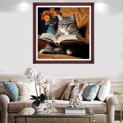 Redxing Stamped Cross Stitch Kits Full Range of Embroidery Starter Kits- Needlepoint Counted Cross Stitch Kits for Beginner Adults 11CT Printed Embroidery Kit-Cat Reading 18x18 inch