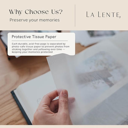 La Lente Premium Scrapbook Album – Photo Album with Writing Space – 100 Pages for Multiple Sizes 4x6, 5x7, 6x8, 8x10 – Holds 500 Photos – Wedding, Baby, Travel & Family Memories
