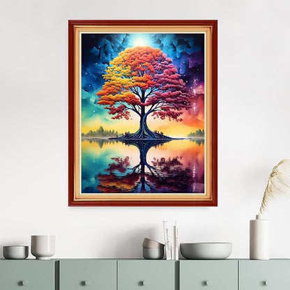Dimensean Stamped Cross Stitch Kits Full Range of Embroidery Patterns Starter Kits for Beginners Adult DIY Cross Stitches Needlepoint Kits 11CT-Colorful Trees by The Lake 16x20 inch