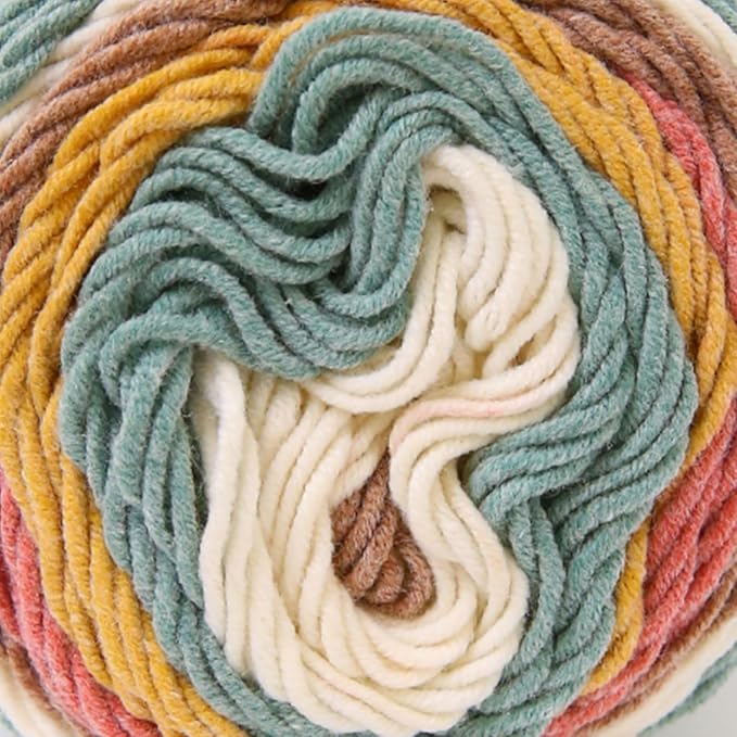 Franel Cotton Acrylic Yarn-45% Cotton 55% Acrylic, 2 Skeins of 100g Each, Gradient-White Red Brown Yellow Green, Perfect for Crocheting Knitting Scarves Shawls Blankets Gradient Variegated Yarn
