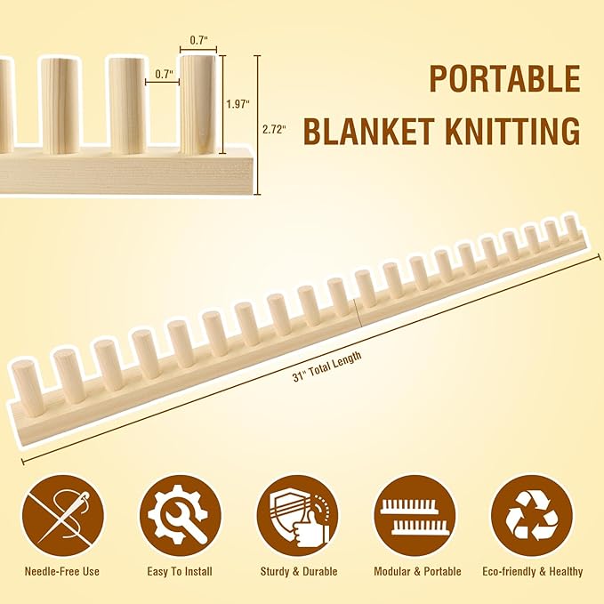 Chunky Blanket Loom Knitting Looms and Boards, Adjustable Size Wooden Loom for Blanket, No Needles Required Hand Knitting Kit for DIY Yarn Craft, Home Decor, Stress Relief, Beginner Friendly (31 in)