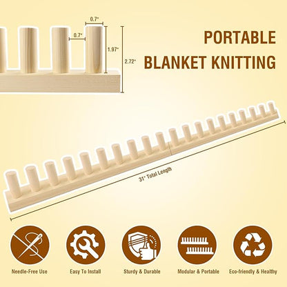 Chunky Blanket Loom Knitting Looms and Boards, Adjustable Size Wooden Loom for Blanket, No Needles Required Hand Knitting Kit for DIY Yarn Craft, Home Decor, Stress Relief, Beginner Friendly (31 in)