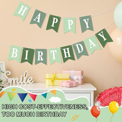 Mooliwe 171 Pcs DIY Custom Banner Kit Make Your Own Customizable Sign for Birthday Wedding Party Decoration Include 20 Paper Pennant 148 Letters and Numbers 1 Rope 2 Threading Device(Green)