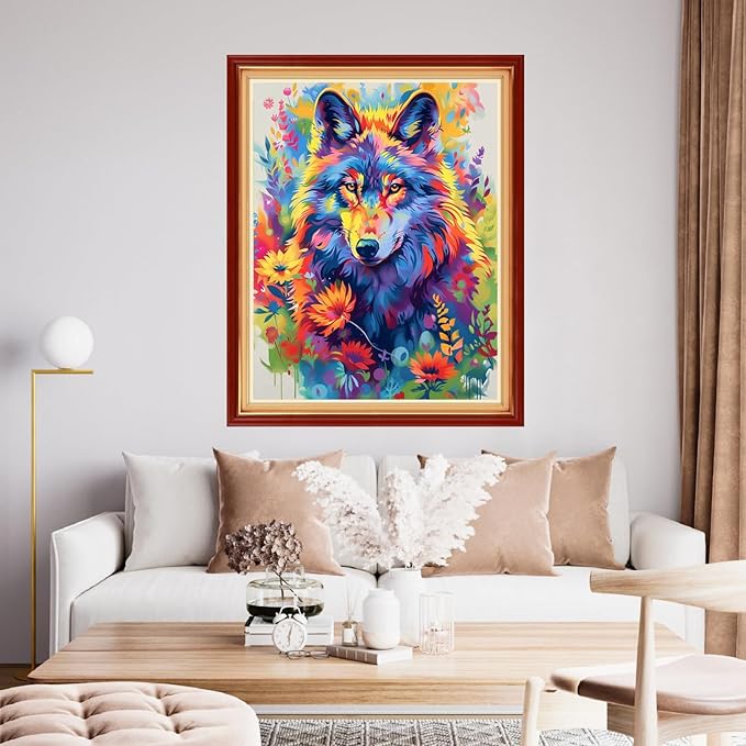 Funchey Stamped Cross Stitch Kits, DIY Cross Stitch Pattern for Adults Beginners Needlepoint Kits Embroidery Kit Arts and Crafts 11CT-Colorful Wolf 16x20 inchs