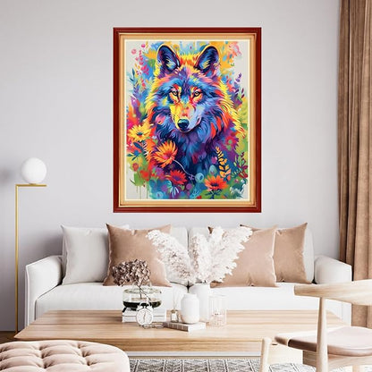 Funchey Stamped Cross Stitch Kits, DIY Cross Stitch Pattern for Adults Beginners Needlepoint Kits Embroidery Kit Arts and Crafts 11CT-Colorful Wolf 16x20 inchs